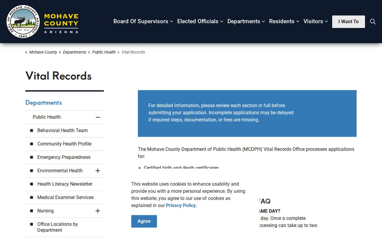Mohave County residents directory birth and death record requests