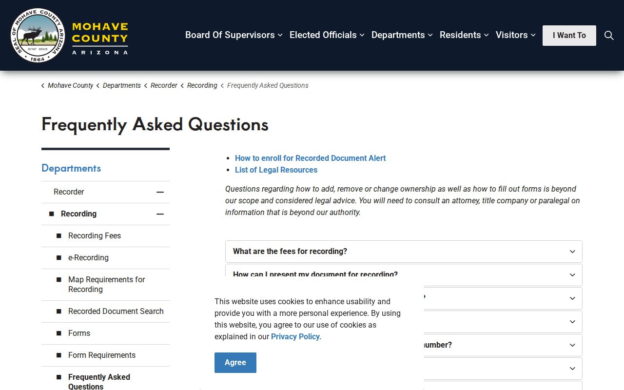 Mohave County previous residents Recorder document search guidance