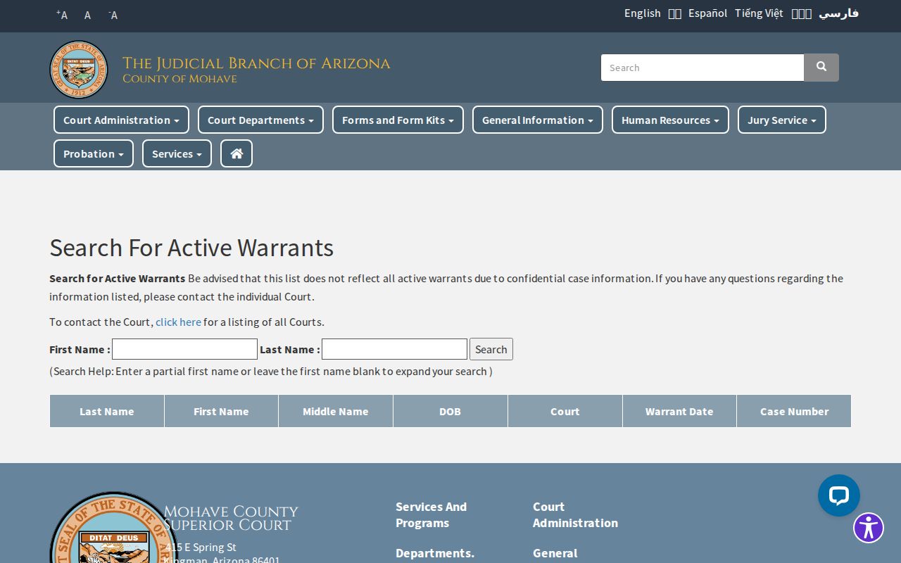 Mohave County resident lookup active warrant name search