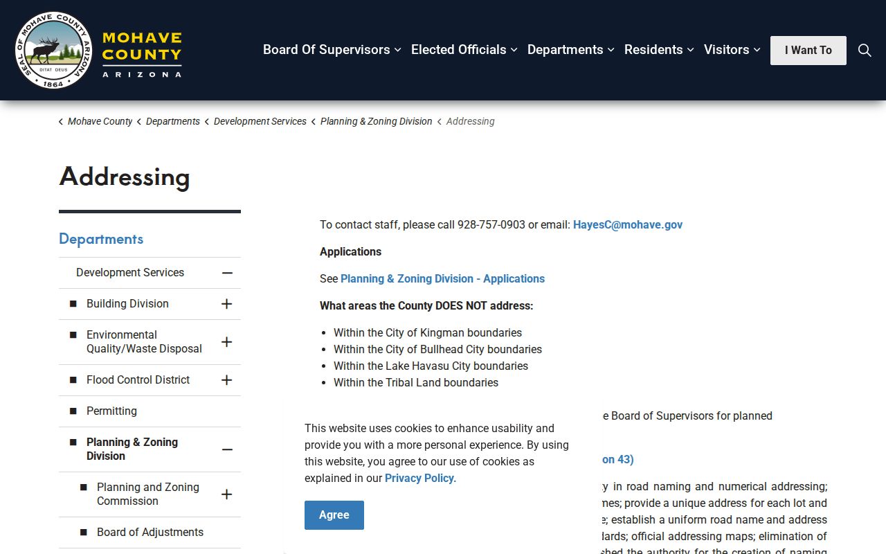 Mohave County ZIP code directory addressing rules